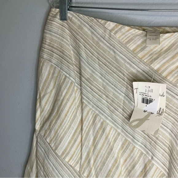 NWT J Jill Skirt Ivory Striped Linen Patchwork A Line Below Knee Everyday Sz 14 - Picture 7 of 10